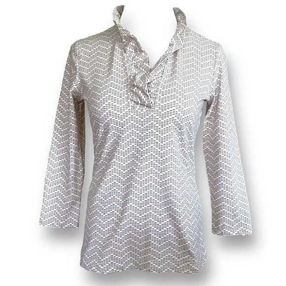 J McLaughlin Womens Durham Top XS Tan White Chevron Stripe Catalina Cloth Blouse - Picture 1 of 7